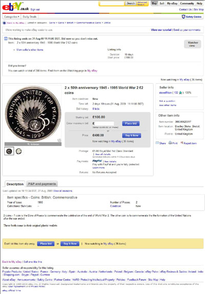 stevefilton eBay Listings Using Our 1995 Silver Proof 2 Coin Images